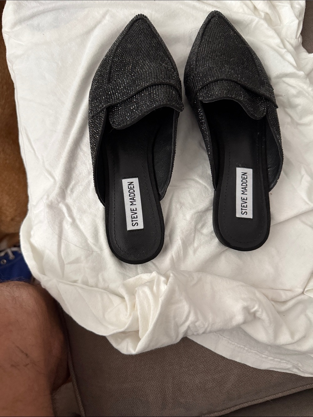 Steve Madden Black Sparkle Pointed Backless Mules